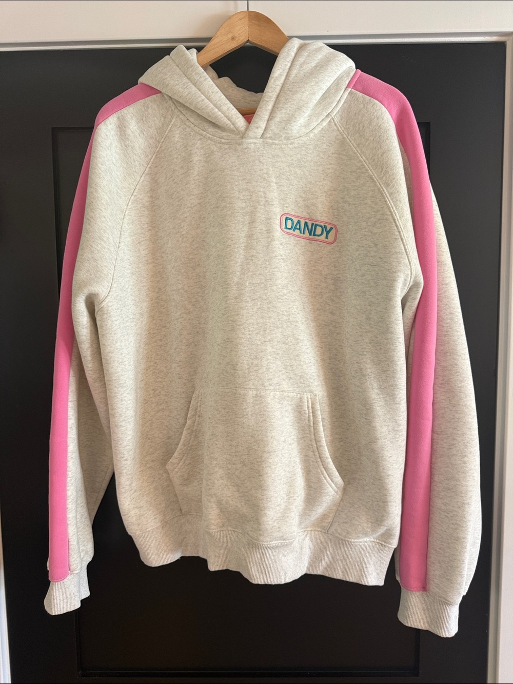 Dandy Oversized Cream Hoodie with Pink Sleeve Stripes